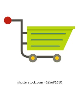 Green sale shopping cart icon flat isolated on white background vector illustration