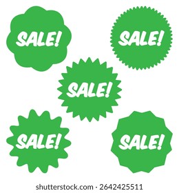 Green SALE Vector Labels Set, Discount Badge Collection for Marketing.