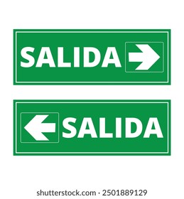 Green salida signs on a white background with copy space (trad. exit)