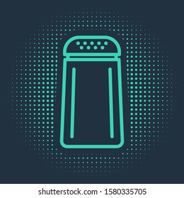 Green Salt and pepper icon isolated on blue background. Cooking spices. Abstract circle random dots. Vector Illustration