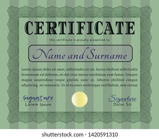Green Sample Certificate. Artistry design. Detailed. With background. 