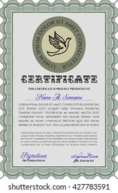Certificado de ejemplo verde. Diseño artístico. Patrón vectorial que se utiliza en dinero y certificado. Con un fondo de calidad. 