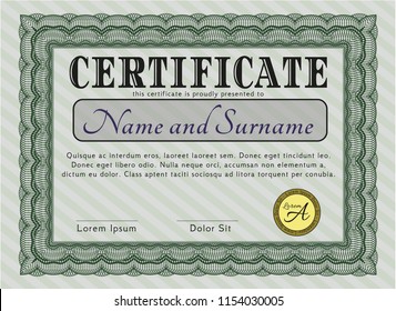 Green Sample Certificate. With background. Detailed. Retro design. 