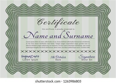 Green Sample Certificate. With background. Detailed. Artistry design. 