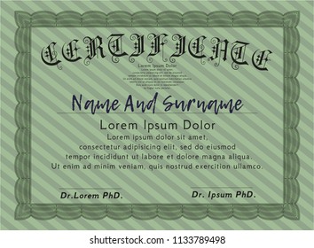 Green Sample Certificate. Beauty design. Vector illustration. With guilloche pattern. 