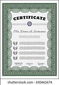 Green Sample Certificate. Beauty design. With great quality guilloche pattern. Vector illustration. 