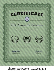 Green Sample Certificate. With complex background. Money design. Detailed. 