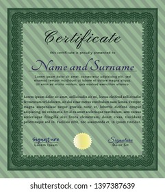 Green Sample Certificate. With complex background. Money Pattern. Customizable, Easy to edit and change colors. 