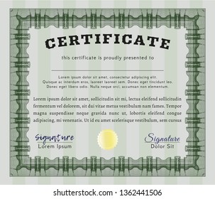 Green Sample Certificate. Cordial design. With complex linear background. Detailed. 