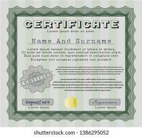 Green Sample Certificate. Cordial design. Detailed. Complex background. 