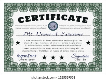 Green Sample Certificate. Cordial design. Customizable, Easy to edit and change colors. With complex linear background. 