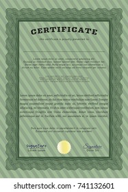 Green Sample Certificate. Cordial design. Detailed. With quality background. 