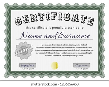 Green Sample Certificate. Customizable, Easy to edit and change colors. With great quality guilloche pattern. Lovely design. 