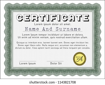 Green Sample Certificate. Detailed. Easy to print. Money Pattern design. 