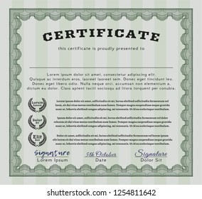 Green Sample Certificate. Detailed. With guilloche pattern. Perfect design. 