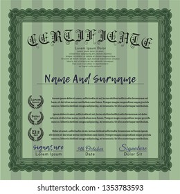 Green Sample Certificate. Detailed. Printer friendly. Cordial design. 