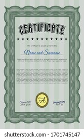 Certificado o diploma de muestra verde. Diseño artístico. Ilustración vectorial. Fácil de imprimir. 