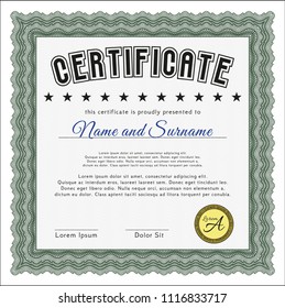 Green Sample certificate or diploma. With background. Detailed. Sophisticated design. 