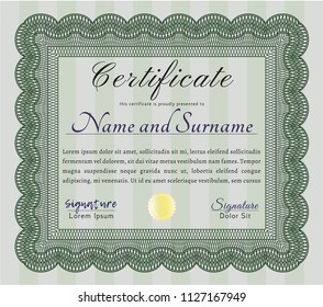 Green Sample certificate or diploma. With complex linear background. Cordial design. Customizable, Easy to edit and change colors. 