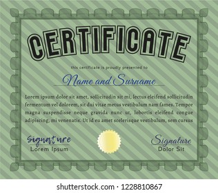 Green Sample certificate or diploma. With complex background. Money style design. Vector illustration. 