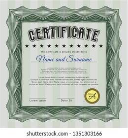 Green Sample certificate or diploma. Complex background. Detailed. Money style design. 