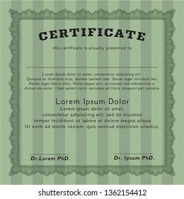 Green Sample certificate or diploma. Complex background. Cordial design. Detailed. 