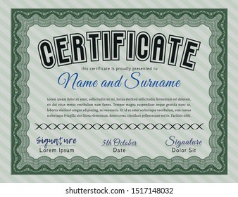 Green Sample certificate or diploma. Complex background. Customizable, Easy to edit and change colors. Superior design. 