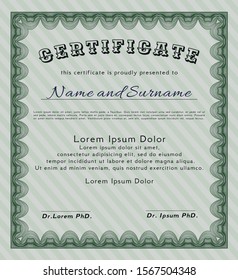 Green Sample certificate or diploma. Complex background. Vector illustration. Money Pattern design. 