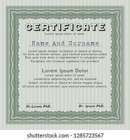Green Sample certificate or diploma. Cordial design. Customizable, Easy to edit and change colors. Complex background. 