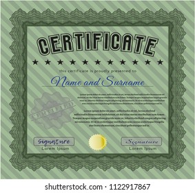 Green Sample certificate or diploma. Customizable, Easy to edit and change colors. With linear background. Sophisticated design. 