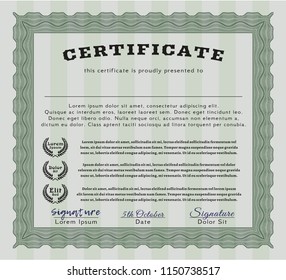 Green Sample certificate or diploma. Customizable, Easy to edit and change colors. With guilloche pattern. Artistry design. 