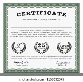 Green Sample certificate or diploma. Customizable, Easy to edit and change colors. Complex background. Modern design. 