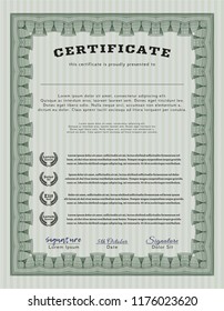 Green Sample certificate or diploma. Customizable, Easy to edit and change colors. With guilloche pattern and background. Money design. 