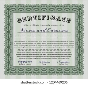 Green Sample certificate or diploma. Customizable, Easy to edit and change colors. With complex background. Sophisticated design. 
