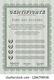 Green Sample certificate or diploma. Customizable, Easy to edit and change colors. With complex linear background. Superior design. 