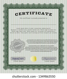 Green Sample certificate or diploma. Customizable, Easy to edit and change colors. With background. Sophisticated design. 