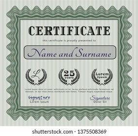 Green Sample certificate or diploma. Customizable, Easy to edit and change colors. With guilloche pattern and background. Good design. 
