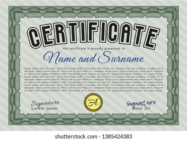 Green Sample certificate or diploma. Customizable, Easy to edit and change colors. With complex background. Elegant design. 