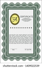 Green Sample certificate or diploma. Customizable, Easy to edit and change colors. With guilloche pattern. Money Pattern. 