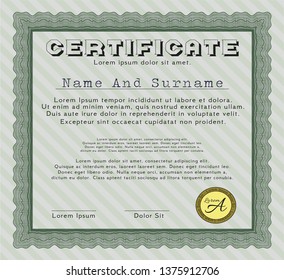 Green Sample certificate or diploma. Detailed. With great quality guilloche pattern. Money style design. 