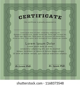 Green Sample certificate or diploma. Easy to print. Vector illustration. Money design. 
