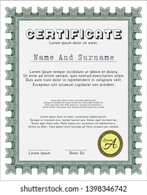 Green Sample certificate or diploma. Easy to print. Vector illustration. Good design. 