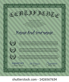 Green Sample certificate or diploma. Easy to print. Detailed. Nice design. 