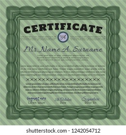 Green Sample certificate or diploma. Elegant design. Customizable, Easy to edit and change colors. Printer friendly. 