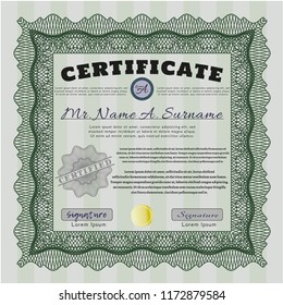 Green Sample certificate or diploma. Excellent design. Complex background. Detailed. 