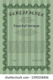 Green Sample certificate or diploma. Excellent design. Customizable, Easy to edit and change colors. With complex linear background. 