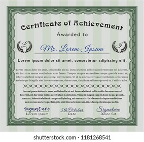 Green Sample certificate or diploma. Good design. Detailed. Printer friendly. 