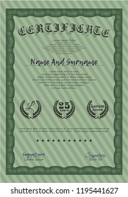 Green Sample certificate or diploma. Good design. Printer friendly. Vector illustration. 