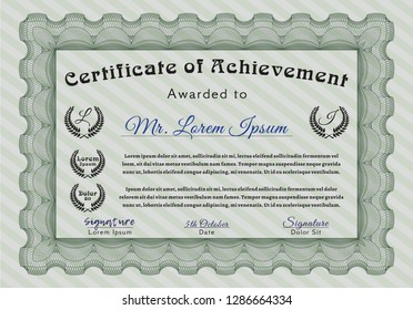 Green Sample certificate or diploma. Good design. With complex background. Vector illustration. 