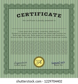 Green Sample certificate or diploma. With great quality guilloche pattern. Detailed. Nice design. 
